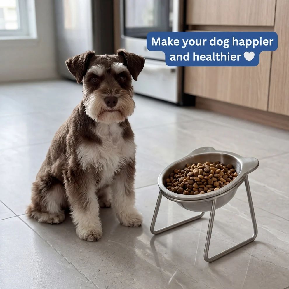 A schnauzer beside the Eversill bowl