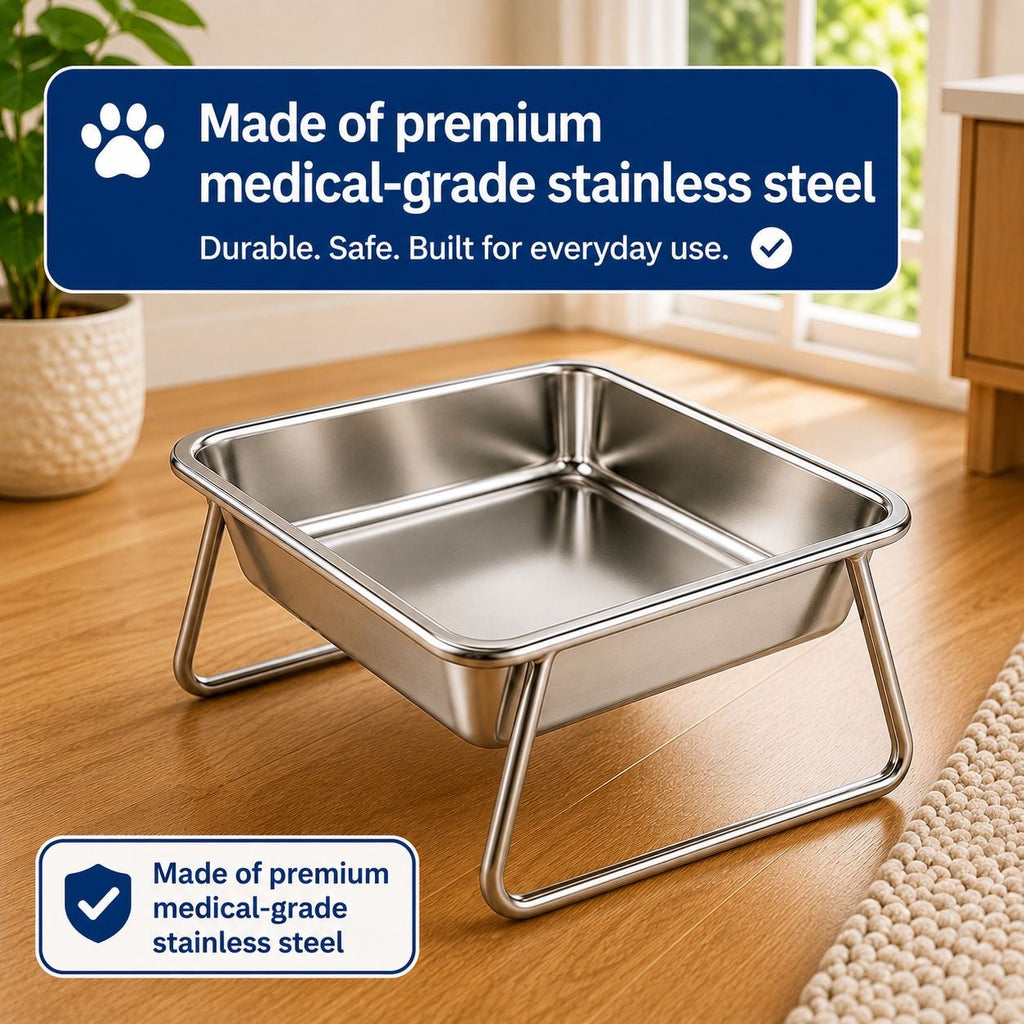 The Eversill orthopedic feeding bowl, medium, on its stand